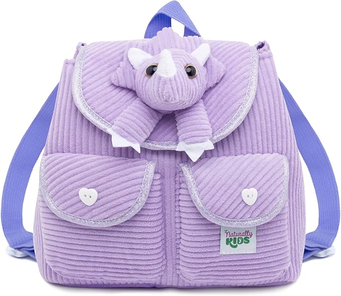 Purple Dinosaur Triceratops Mini Backpack for Kids, Mini Backpack for Toddler Girls, Gift for 2 3 4 5 Year Old Girl Boy