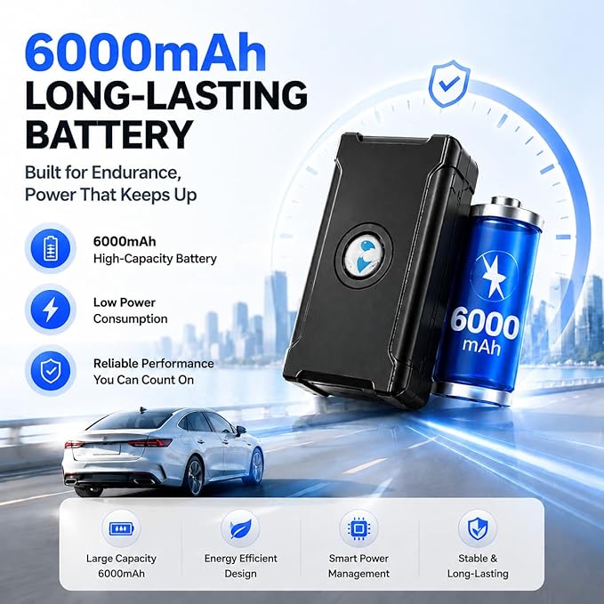 4G GPS Tracker for Vehicles, up to 3 Months Battery Life 6000mah, 10S Realtime Tracking, Geo-Fence, Strong Magnetic Car Tracker Device Hidden Tracking Devices for Cars Motorbycles, Subscription Needed
