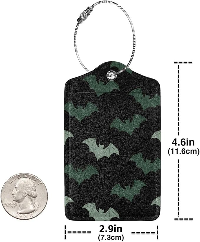 2 Pack Luggage Tags for Suitcases, PU Leather Bag Tag with Privacy Cover Address Card Travel Essentials-Bat Halloween