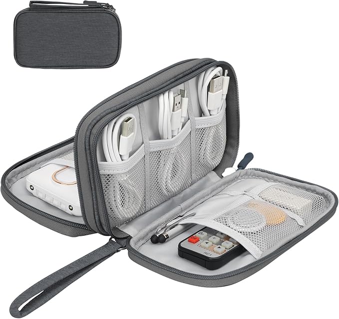 Skycase Electronic Organizer Travel Case - Waterproof Travel Cord Pouches for Organization, Cable Organizer, All-in-One Double Layers Storage Bag for Accessories, Charger, Cable, Grey - Medium