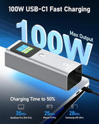20000mAh Laptop Power Bank 100W with Built-in USB C Cable, Portable Charger Fast Charging, 100W PD Input, External Battery Pack for MacBook Pro/Air, iPhone 17/16/15, iPad, Galaxy S26/S25, Silver Gray