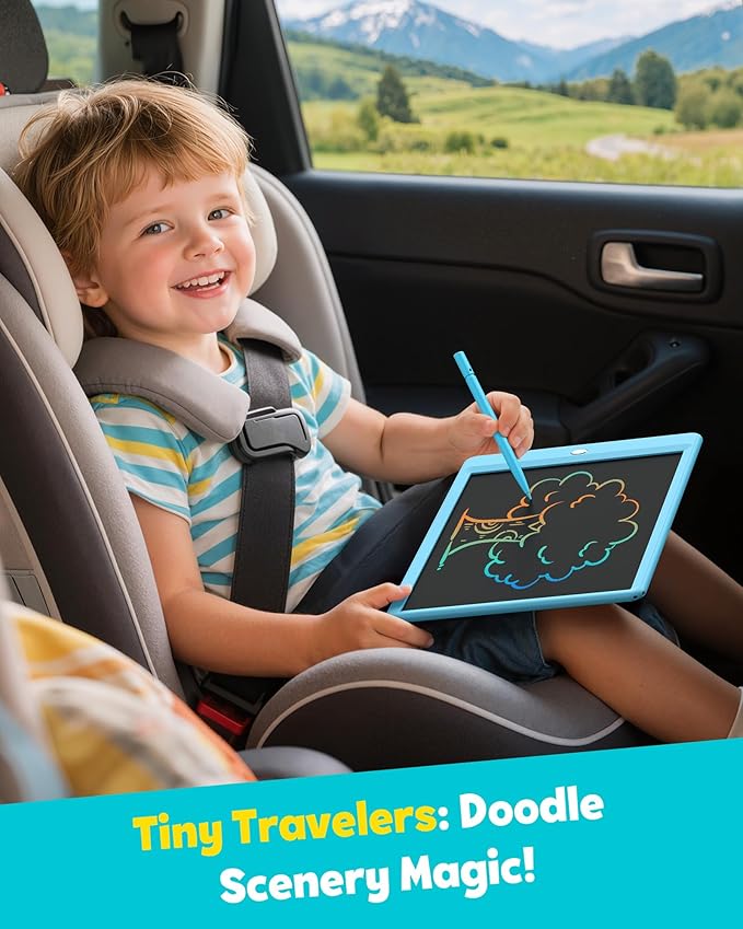 TEKFUN LCD Writing Tablet for Kids, 10-inch Coloring Drawing Pad, Mess Free Doodle Board, Airplane Travel Toys for Boys and Toddlers, Road Trip Essentials, Gifts for 3 4 5 6 7 8 Year Old Girls(Blue)
