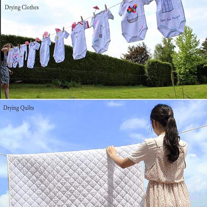 50 Ft Clothesline Long Clothes Line, Cotton Clothesline Rope Laundry Line Rope Craft Drying Rope Adjustable forCamping Travel & Home Use DIY Rope as Candle Replacement Wick Laundry Line Dryer Rope