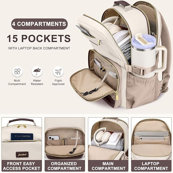 Focdod Laptop Backpack for Women Bookbag: 15.6 inch Work Backpacks with Pouch Pocket for Large Capacity Cup & USB Charger College Book Bag Travel Business Nurse Teacher Bookbags Anti-theft Back Pack