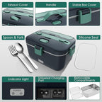 COZYEXPERT Electric-Lunch-Box-Heated-Food-Warmer 100W Heating Lunchbox for Adults 1.8L Portable Food Heater for Work/Car, 12V/24V/110-230V Lonchera Eléctrica Portátil with Fork Spoon (Gray+Green)
