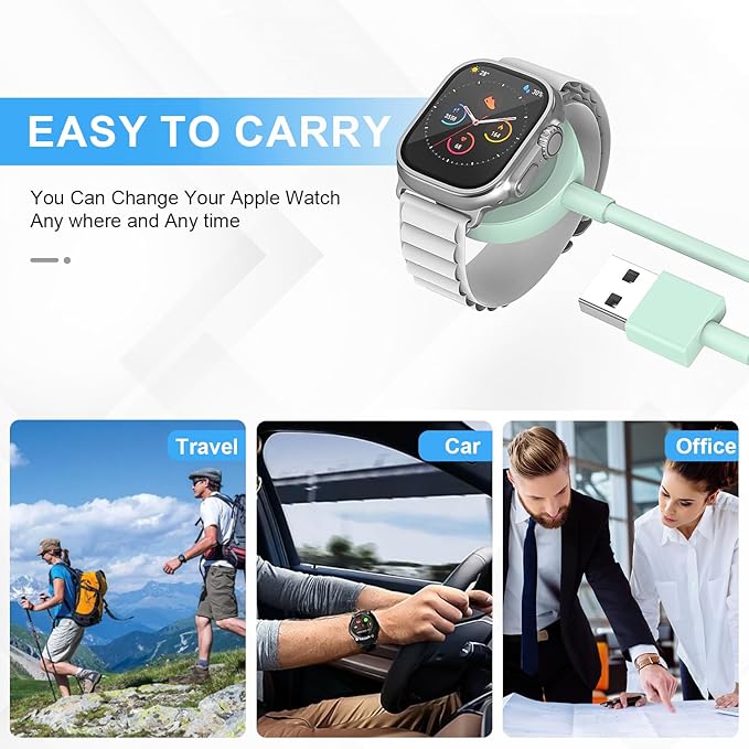 Fast Charger for Apple Watch Charger, Magnetic iWatch Charger to USB A Cable 3.3FT with USB A Wall Plug Adapter for Apple iWatch Series Ultra/10/9/8/7/6/SE/5/4/3/2 (Green)