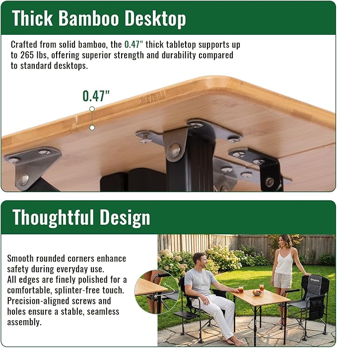 KingCamp Bamboo Folding Table, 4-Fold Camping Adjustable Height Portable Outdoor Lightweight & Compact Table with Aluminum Frame for RV Picnic BBQ Tailgating