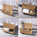 Cable Management Box, Handmade Rattan Cable Organizer with 2 Open Slots, Cord Hider for Power Strip, Router & USB Hub, Registered U.S. Design Patent (D1,112,102), 13" x 5.1" x 5.1", Natural