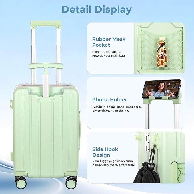 20" Ride-On Luggage with Child Seat, Hardside Carry-On Suitcase with 360° Silent Spinner Wheels, TSA Lock, & Dual Telescoping Handles for Kids & Adults & Busy Moms