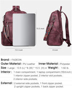 FADEON Leather Laptop Backpack for Women Designer 15.6 inch PU Laptop Bag, Ladies Travel Computer Work Backpack Red
