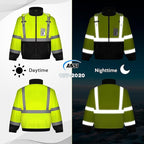 High Visibility Safety Jackets, Construction Coats with Pockets for Men& Women, Rain Jacket for Winter Cold Weather, Waterproof High Vis Rain Coat, Class 3, Yellow-Black, 3XL