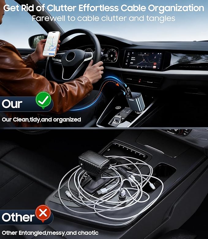 69W Retractable Car Charger, 4 in 1 Fast Charger USB C Car Truck Accessories for Men Women, Car Accessories for Valentines Day Gifts for Him Her, Travel Essentials for iPhone 17 Pro Max,Galaxy