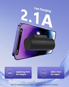 Miady 2-Pack Mini Portable Charger Built-in Connector for iPhone 14/13 Series, 5000mAh Small Power Bank 5V 2.1A Output Ultra-Compact Battery Pack Compatible with iPhone 12/11/XR etc Not for Android
