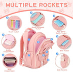PIG PIG GIRL Kids Backpack for Girls School Bags for Middle School Students Book Bag for Elementary Primary Kawaii Ita Backpack, Pink and Beige