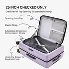 NINETYGO Medium Checked Luggage 25 Inch, Flat Top Opening Check In Luggage with Cup Holder, Expandable, Lightweight PC Hard Shell, TSA Lock, 360° Spinner Wheels (Lavender Taro Milk)