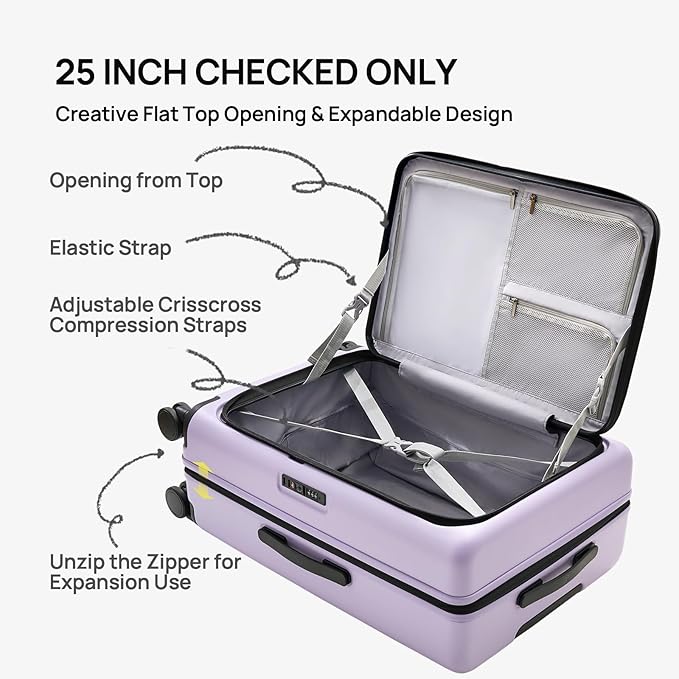 NINETYGO Carry On Luggage 22x14x9 Airline Approved, 20 Inch Suitcase with Front Compartment, Lightweight PC Hard Shell, Cup Holder, Clamshell, TSA Lock, Spinner Wheels (Lavender Taro Milk)