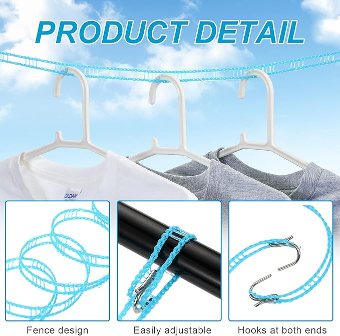 6 Pack Travel Portable Clothesline 16.4 ft Clothes Hanging Rope for Drying Adjustable Nylon Camping Clothesline for Indoor Outdoor Laundry Camping Home