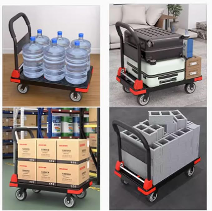 Foldable Hand Truck, Platform Dolly with Swivel Wheels, Versatile Flatbed Cart for Office & Moving Use, Design for Easy STO