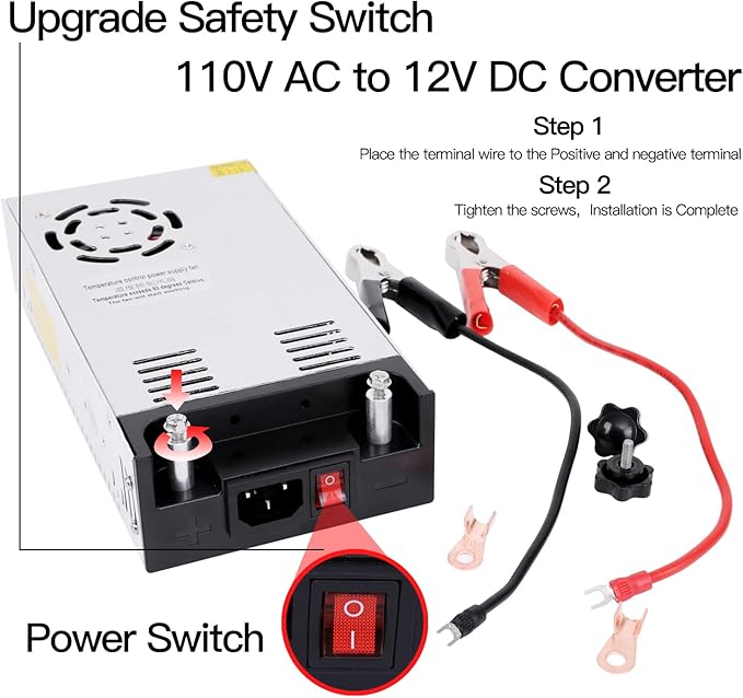 High-Power SMPS 110V/220V AC to 12V DC Converter - 50A 600W Power Supply - Adjustable Switch Transformer for LED Strip, LCD Monitor CCTV, Radio/Car Stereos, 3D Printer - Includes 2 Clamp Wires