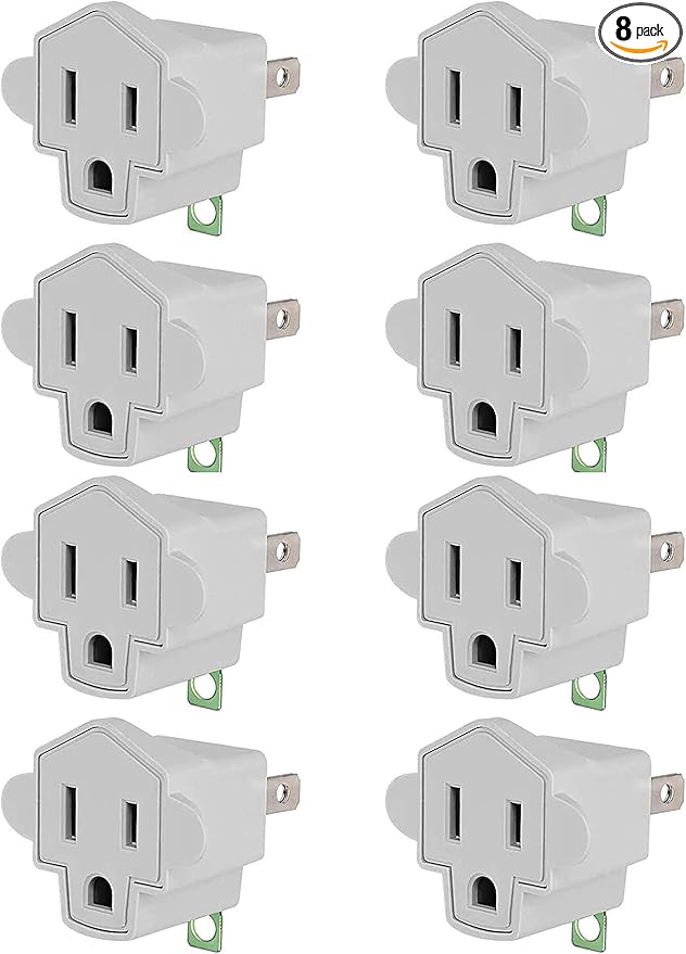 JACKYLED ETL Listed 3 to 2 Prong Converter Polarized Grounding Adapter, 3-Prong to 2-Prong Adapter Plug Fireproof Material 392℉ Resistant Wall Outlets Plug for Household Appliances Industrial, 8 Pack