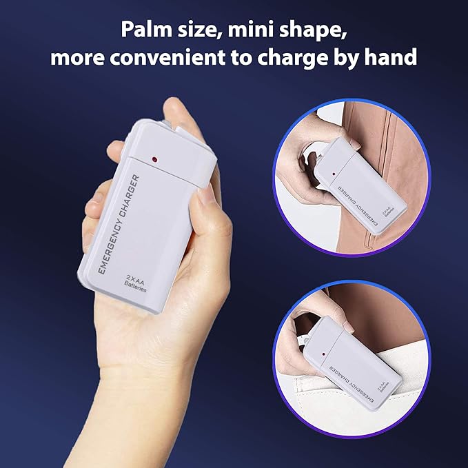 VOLT+ Portable AA Battery Travel Charger Compatible with Xiaomi Redmi 10A and Emergency Re-Charger with LED Light! (Takes 2 AA Batteries,MicroUSB) [White]