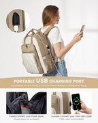 LOVEVOOK Laptop Backpack Purse for Women, 17" Laptop Bag with USB Port, Water Resistant Lightweight Daypacks for College Travel Work Business, Nurse Teacher Computer Bags, Khaki Beige
