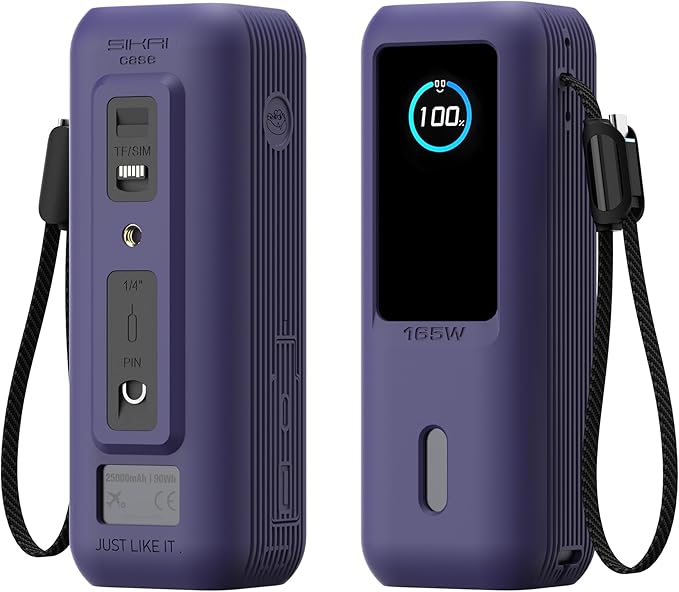 SIKAI CASE Silicone Case for Anker Laptop Power Bank (25,000mAh 165W) with 1/4" Nut Hole, SD/SIM Card Storage, Display Protection&Dustproof, Travel Protective Cover for Anker A1695 Power Bank (Purple)