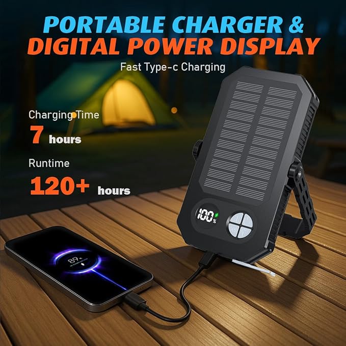 LED Camping Lantern, 10000mAh Camping Lights Rechargeable, High Lumens, LCD Digital Display, 12 Light Modes, Waterproof Tent Lights, Waterproof Box, Portable Flashlight for Power Outages, Emergency