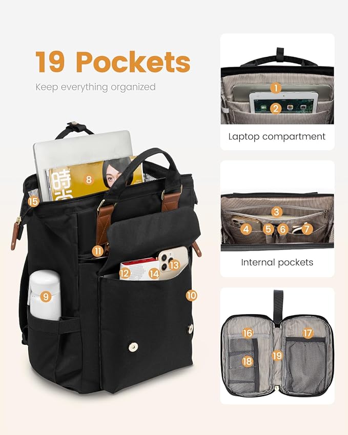 LOVEVOOK Laptop Backpack for Women with Large Capacity, Teacher Nurse Work Laptop Bag, Waterproof Travel Backpack Purse, Business Computer Back Pack, Cute bag for Professional Use, 15.6 Inch