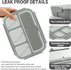 Bento Box Adult Lunch Box, Lunch Containers for Kids Girls Boys with 4 Compartments, Lunchable Food Container with Utensils, Sauce Jar, Muffin Liners, 40 Oz/5 Cup, Microwave & Dishwasher Safe, Gray