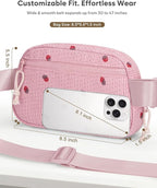 Pritent Fanny Packs for Women Cross Body Bag Waterproof Belt Bag with Adjustable Strap and Zipper Back Pocket Small Crossbody Bags Fashion Waist Packs for Workout Travelling(Strawberry Pink)