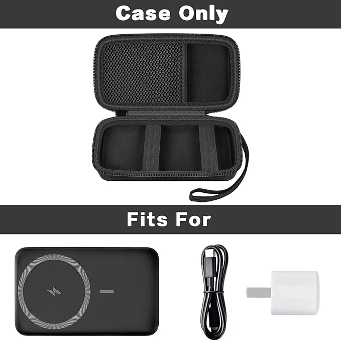 Case for Anker Magnetic Battery 10,000mAh Foldable Wireless Portable Charger, 633/622/621/321 5,000mAh Power Bank (MagGo) Holder, Storage for Baseus Power Delivery -Case Only (Black, Large)