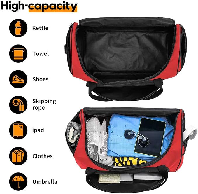 Uarition Gym Duffle Bag for Women - 55L Red Large Duffel Bags for Sports, Workout, Traveling, Durable Heavy Duty Duffel Gear Bag