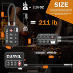 ANVIL TSA Locks for Luggage with Search Alert: Durable Cable Combination Locks, TSA Approved - Secure Travel Locks for Suitcases, Backpacks & Gun Cases (4 Colors)