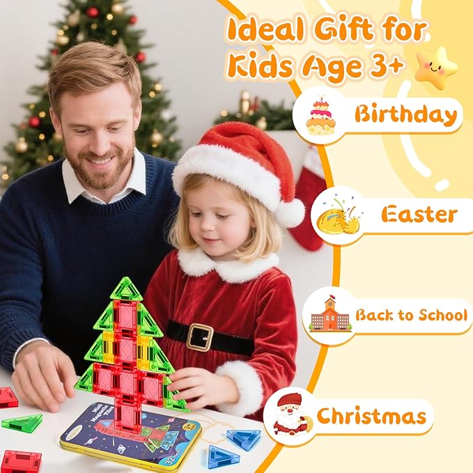 Magnetic Tiles Magnetic Blocks Building Toy: Portable Mini Magnetic Tiles Travel Set 32 Pieces Montessori Toys Birthday Gift for Kids Girls and Boys Ages 3-12 Years Old Preschool Classroom Must Haves