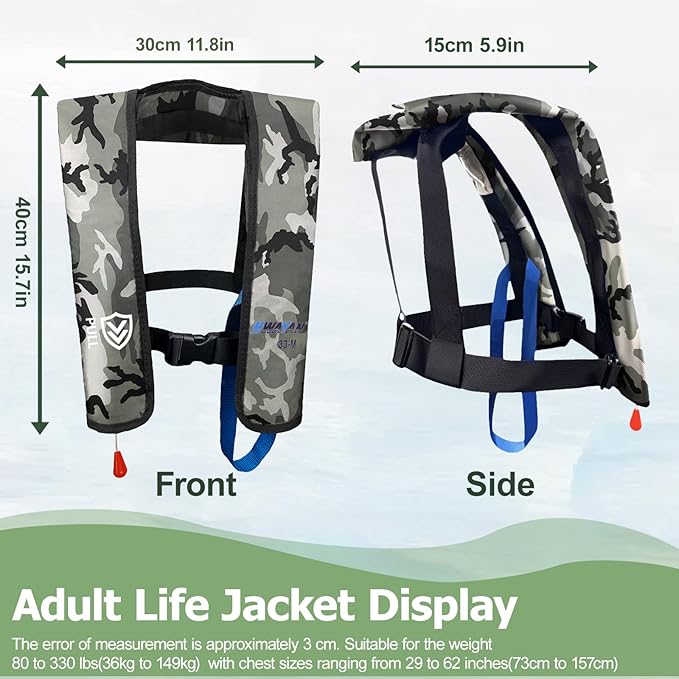 Manual Inflatable Life Jacket| Inflatable PFD Vest Adult| Life Vest for Adults| Outdoor Water Sports| Supports up to 330 lbs|33g of Carbon Dioxide Cylinder