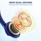 KVIDIO Bluetooth Headphones Over Ear, 65 Hours Playtime Wireless Headphones with Microphone, Foldable Lightweight Headset with Deep Bass, HiFi Stereo Sound Low Latency for Travel Work Cellphone