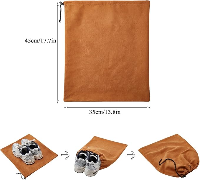 LAKE OF FIRE 4-Piece Travel Shoe Bags for Packing, 17.7" x 13.8" Dustproof Shoe Bags with Drawstring Closure,Washable & Reusable(Brown)