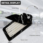 2Pack Luggage Tags for Suitcases, Cute Unique Pu Leather Cruise Luggage Tag with Privacy Cover ID Label Address Card and Metal Ring Suitable for Women Men Kids Travel Bag Black Marble Texture