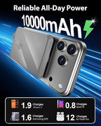 golioklsy Portable Charger Power Bank, 10000mAh Phone Charger with Built-in Cable, 20W PD Fast Charging, Slim Battery Pack with LED Display, Travel Essential for iPhone 17/16/15/14 All Series, Grey