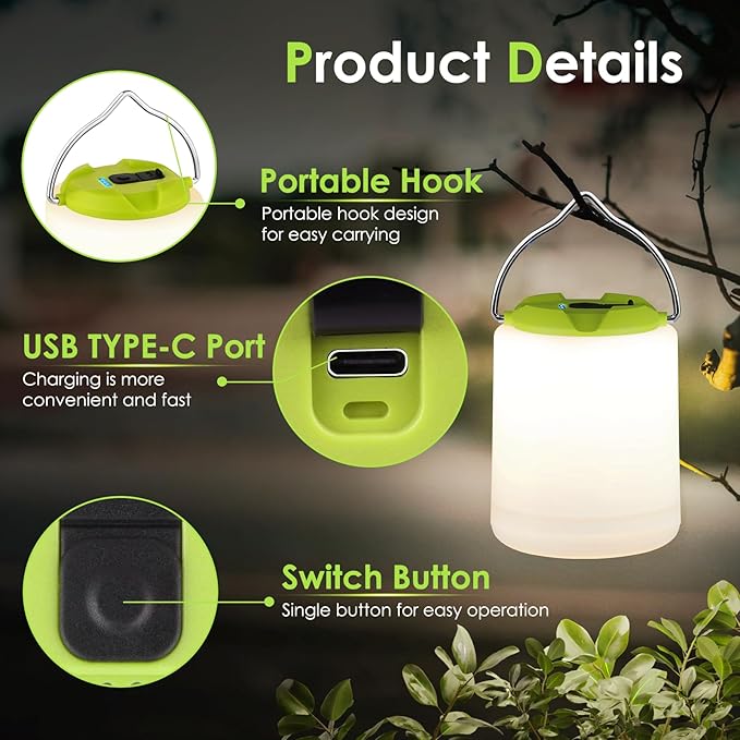 BOBKID LED Camping Lantern, Rechargeable Camping Light, 4 Modes Outdoor Flashlights Lanterns with 1000LM, Water Resistant Portable Emergency Camp Light for Hurricane Hiking Survival Kits - Green