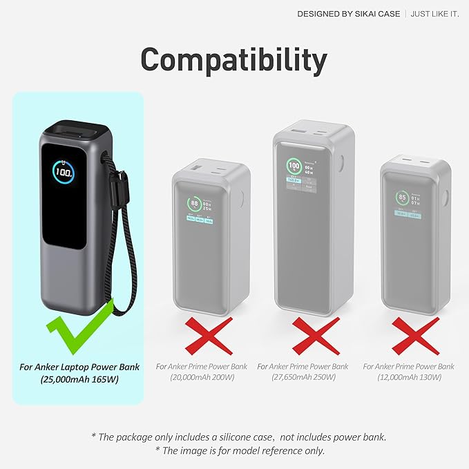 Silicone Case for Anker Laptop Power Bank (25,000mAh 165W) 1/4" Nut Hole,SD/SIM Card Storage, Display Protection&Dustproof, Travel Protective Cover Compatible with Anker Power Bank 165W/ A1695 (Black) | 25,000mAh, 165W, 1/4" Nut Hole, SD/SIM Card Stora...
