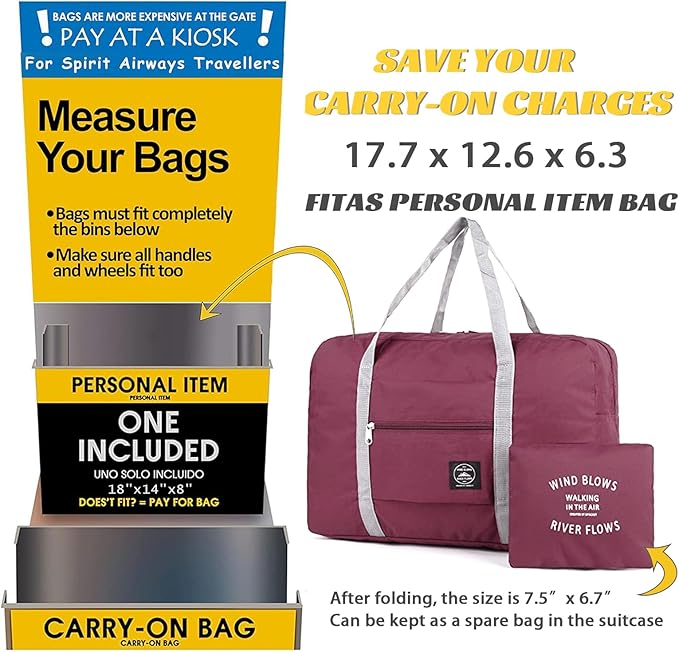 Foldable Travel Duffel Bag Tote Carry on Luggage Bag Spirit Airlines Personal item Sports Gym Bag Water Resistant Weekender Overnight Bags for Women and Men (Red)