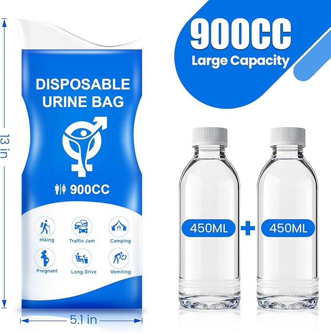 Disposable Urine Bag, 12PCS Pee Bags for Travel for Women Men, 900ML Portable Urinal Bags and Vomit Bags, 2026 Unisex Urinal Bag for Camping, Road Trip, Traffic Jam, Pregnant, Kid, Patient