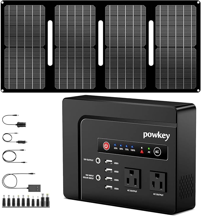 powkey 200W Portable Power Bank with Solar Panel 40W, 146Wh Power Bank with AC Outlet, High Eifficiency Waterproof Solar Panel Kit with Battery Bank for Outdoor Camping Home Backup