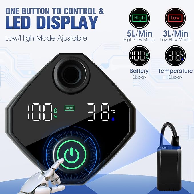 Portable Shower with Heater,6000Mah Battery Powered Portable Shower for Camping with 2000W Auto-Off Heater,Portable Heated Shower for Camping,Digital Power&Temperature Display for Hiking