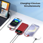 Portable Charger for iPhone,13800mAh Slim Power Bank with Built-in Cables & AC Wall Plug,All in One 4 Outputs USB C Fast Charging Battery Pack Travel Essential for iPhone 17/16/15/14,Android (Red)