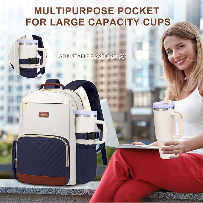 Focdod Laptop Backpack for Women Bookbag: 15.6 inch Work Backpacks with Pouch Pocket for Large Capacity Cup & USB Charger College Book Bag Travel Business Nurse Teacher Bookbags Anti-theft Back Pack