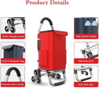 Lightweight Folding Cart on 6 Wheels 36L Stair Climbing Trolley with Detachable Waterproof Oxford Bag for Groceries Shopping and Travel - Red