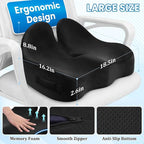 CushZone Seat Cushion, Ergonomic Memory Foam Seat Cushions for Office Chairs, Car, Long Trip, Desk Chair, Lab, Extra Large Size for Sciatica & Hip & Tailbone Pain Relief, Sciatica Support (Black)